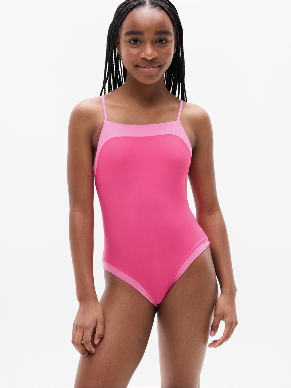 NWT Athleta Girl Adjustable Square Neck One Piece Cerise Swimsuit Sz L/12
